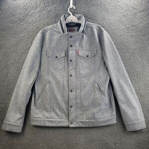 Levis Levi Softshell Jacket Gray Mens Large Full Zip Canvas Mock Neck Coat 54163